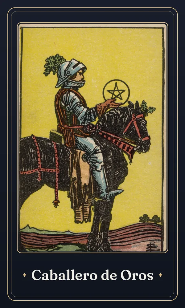La carta Caballero de Oros del tarot, en una ilustración de 1909
