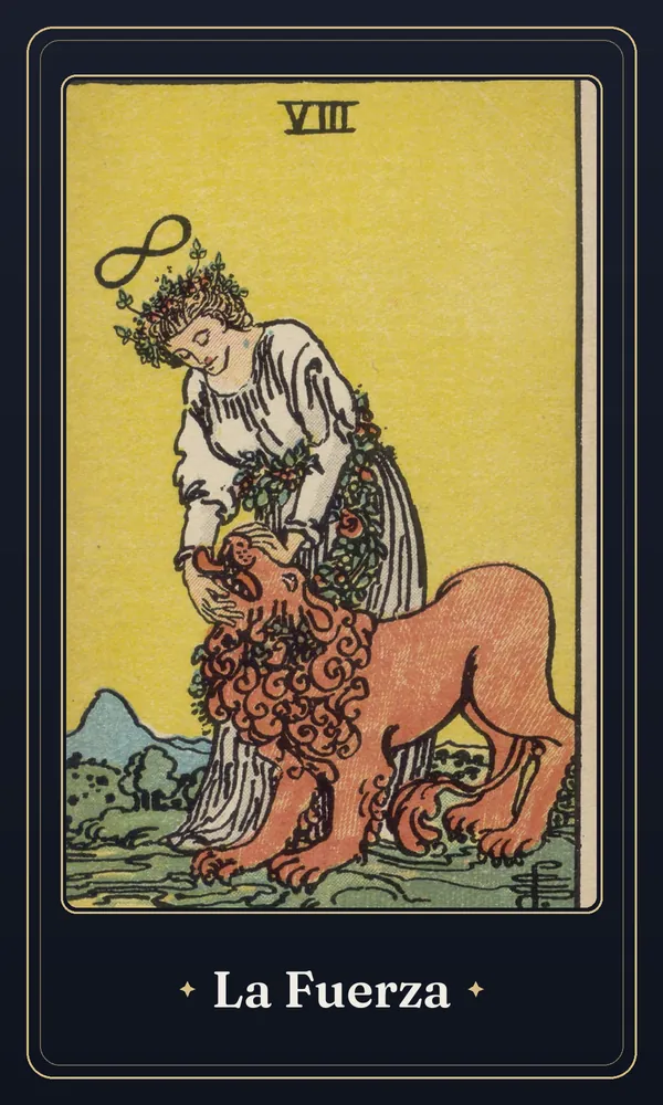 La carta La Fuerza del tarot, en una ilustración de 1909