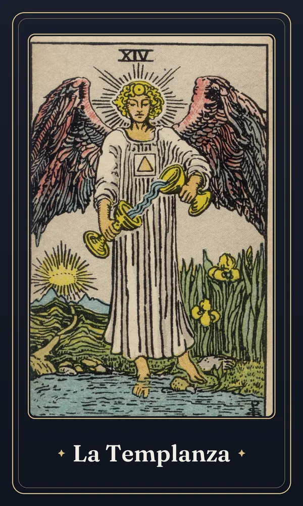 La carta La Templanza del tarot, en una ilustración de 1909