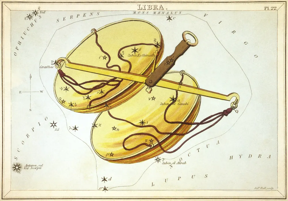 Lámina de Libra, de un atlas del cielo de 1824