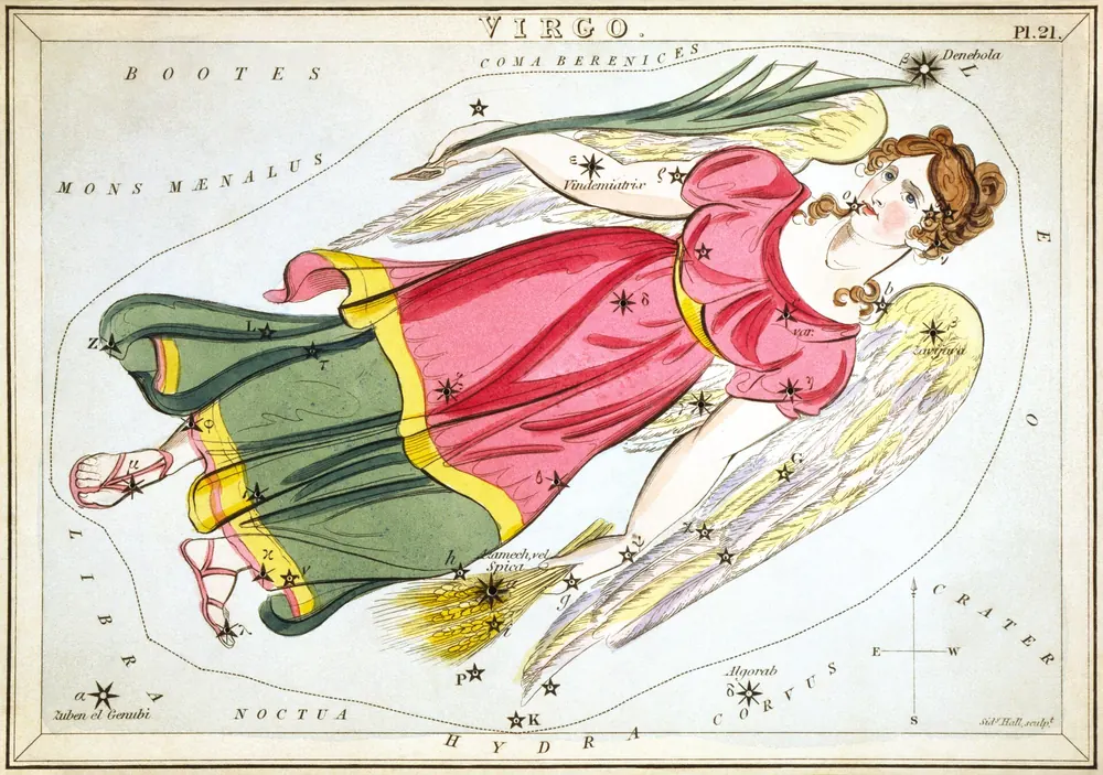 Lámina de Virgo, de un atlas del cielo de 1824